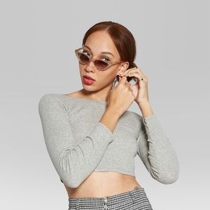Wild Fable grey long sleeved boat neck crop top